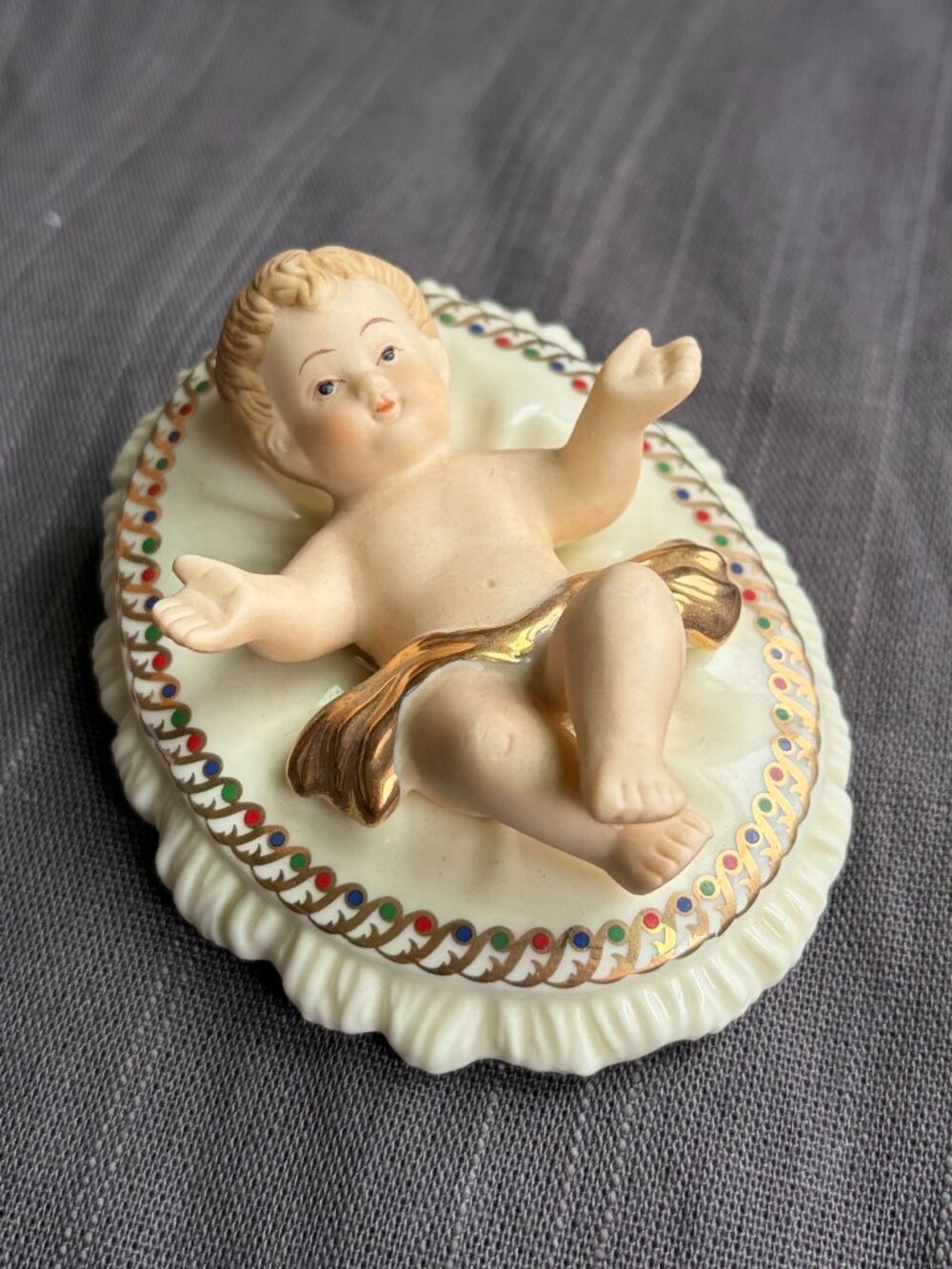 Vintage Bisque Porcelain Sleeping Baby / Cherub Oval Plate Dish